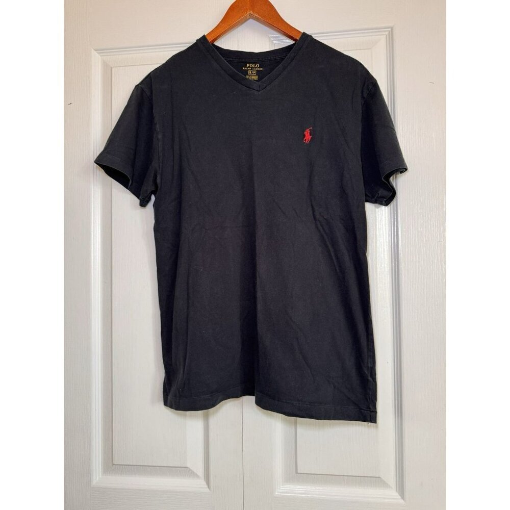 Polo Ralph Lauren Blank V-neck T-shirt Men Small Black Pony Red Short Sleeve